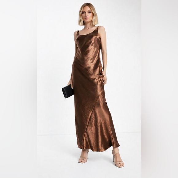 ASOS Dresses & Skirts - NEW ASOS DESIGN scoop back bias cut satin maxi dress in chocolate 10